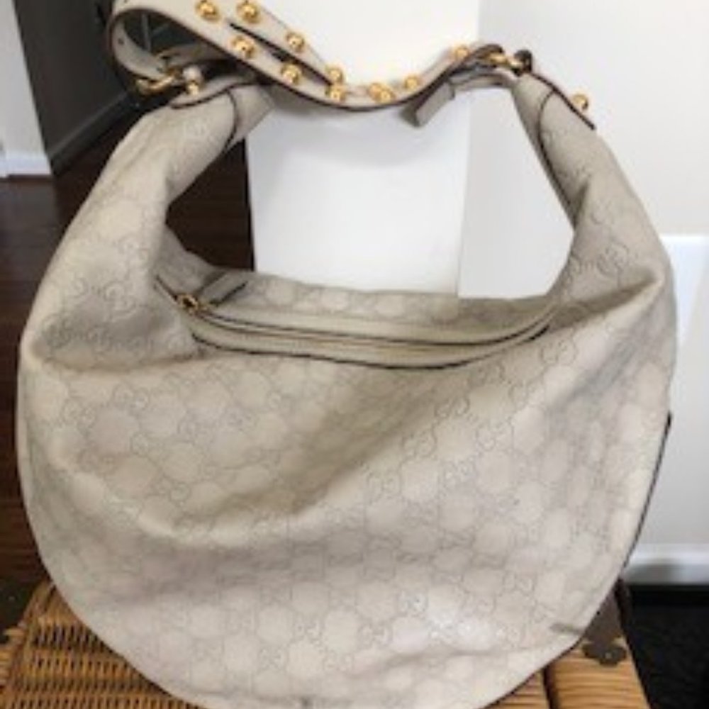 Gucci Cream Leather Half Moon Hobo